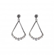 Silver color curved bottom triangle with white solitaires Earrings