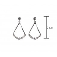 Silver color curved bottom triangle with white solitaires Earrings