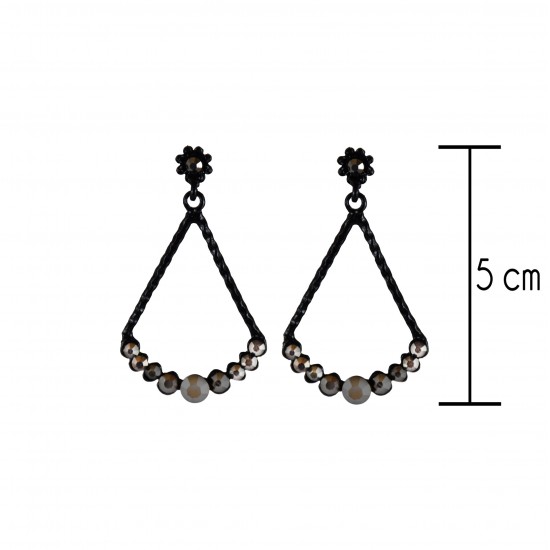 Black color curved bottom triangle with white solitaires Earrings
