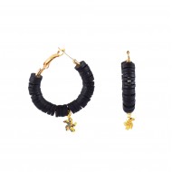 Black rubber rings in a big ring with star pendant Zircon Earrings
