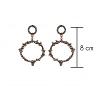 Two bronze color rings with black solitaires Earrings 