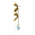 Two golden color flowers with solitaires and white pearl Earrings