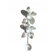 Two silver color flowers with solitaires and white pearl Earrings