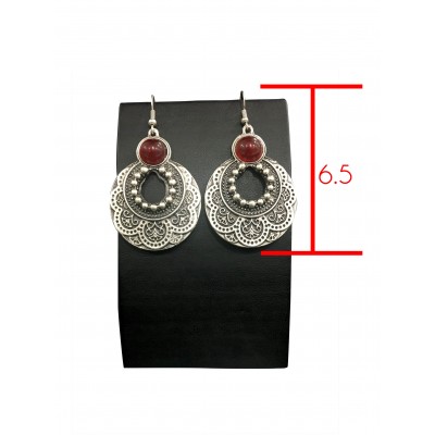 Bohemian style vintage earrings with red solitaire and beads