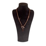 Bronze color chain with vintage scroll holder , heart and clover flower with Zircon pendant Necklace