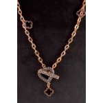 Bronze color chain with vintage scroll holder , heart and clover flower with Zircon pendant Necklace