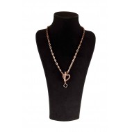 Bronze color chain with white stone pendants of vintage scroll holder , clover and heart and with Zircon Necklace