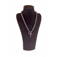 Silver color chain with purple stone pendants of vintage scroll holder and heart with Zircon Necklace