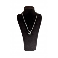 Silver color chain with green stone pendants of vintage scroll holder and heart Zircon Necklace