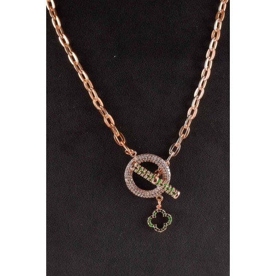 Bronze color chain and vintage scroll holder and white stones ring pendant Zircon Necklace