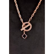 Bronze color chain and vintage scroll holder and white stones ring pendant Zircon Necklace