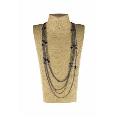 Shiny black color multilayered chains with black stones Necklace