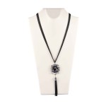Black color multilayered chain with square white and black solitaires pendant Necklace