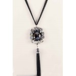 Black color multilayered chain with square white and black solitaires pendant Necklace