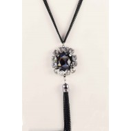 Black color multilayered chain with square white and black solitaires pendant Necklace