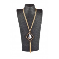 Golden color multilayered chain with rhombus shape pendant with solitaires 