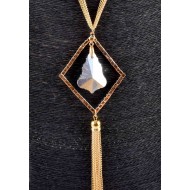 Golden color multilayered chain with rhombus shape pendant with solitaires 