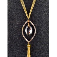 Golden color multilayered chain with drop  shape pendant with solitaires 