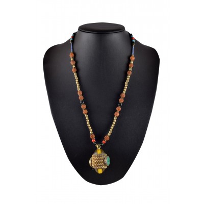 Hand Made necklace transparent core bronze color beaded pendant