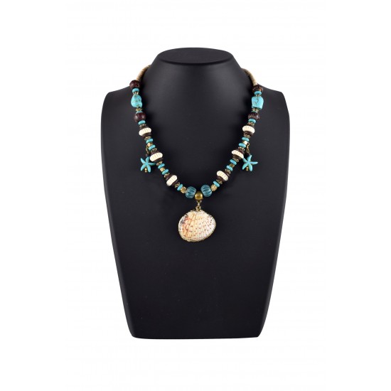 Hand Made necklace stones and beads with seashell and star pendant