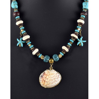 Hand Made necklace stones and beads with seashell and star pendant