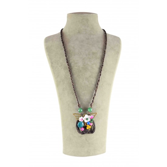 Hand made Necklace with colorful beads and white flowers
