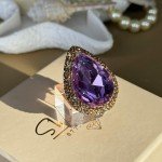 خاتم  متغير القياس بشذرة شكل قطرة مرصعة بشذرات ذهبية مطلية بماء الذهب