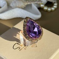 خاتم  متغير القياس بشذرة شكل قطرة مرصعة بشذرات ذهبية مطلية بماء الذهب