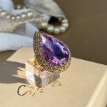 خاتم  متغير القياس بشذرة شكل قطرة مرصعة بشذرات ذهبية مطلية بماء الذهب