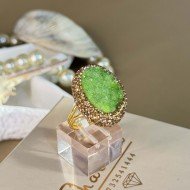 خاتم حجر عقيق الدروزي الاخضر على شكل بيضوي مرصعة بشذرات ذهبية مطلي بماء الذهب