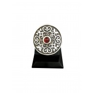 Bohemian style circular shape with ornament ring with red solitaire