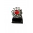 Bohemian style flower shape ring with red solitaire